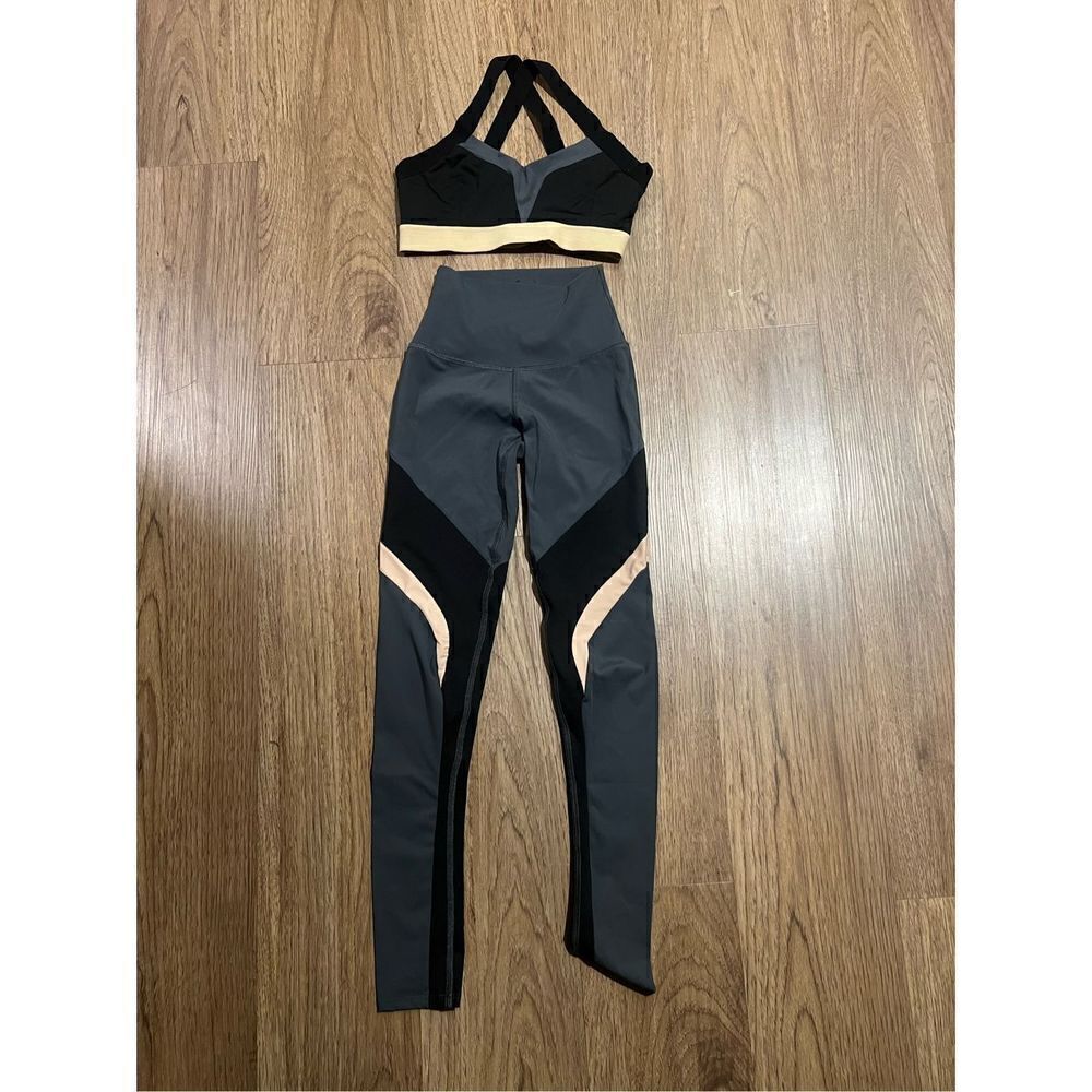 REN Lexi Leggings High Waisted Legging XS & Bra Skye Set S Charcoal Black & Nude - Picture 7 of 9